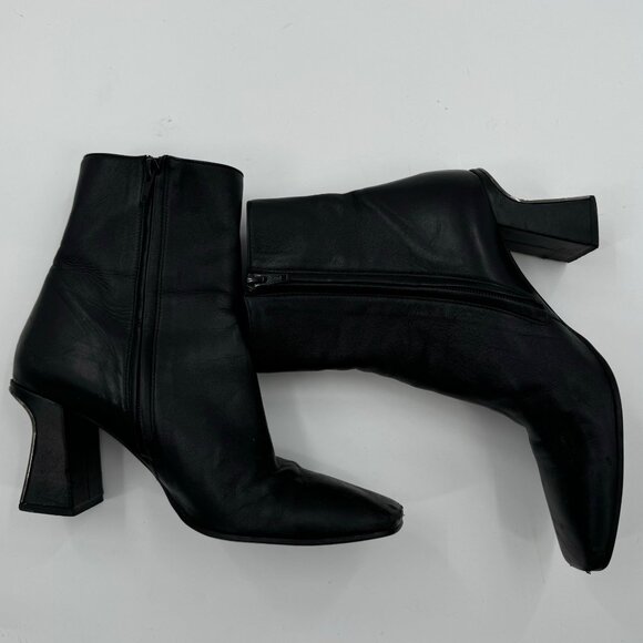 Furla Sirena Black Leather Square-Toe Ankle Boots Size7.5 or  38.5 Made In Italy - Picture 11 of 15
